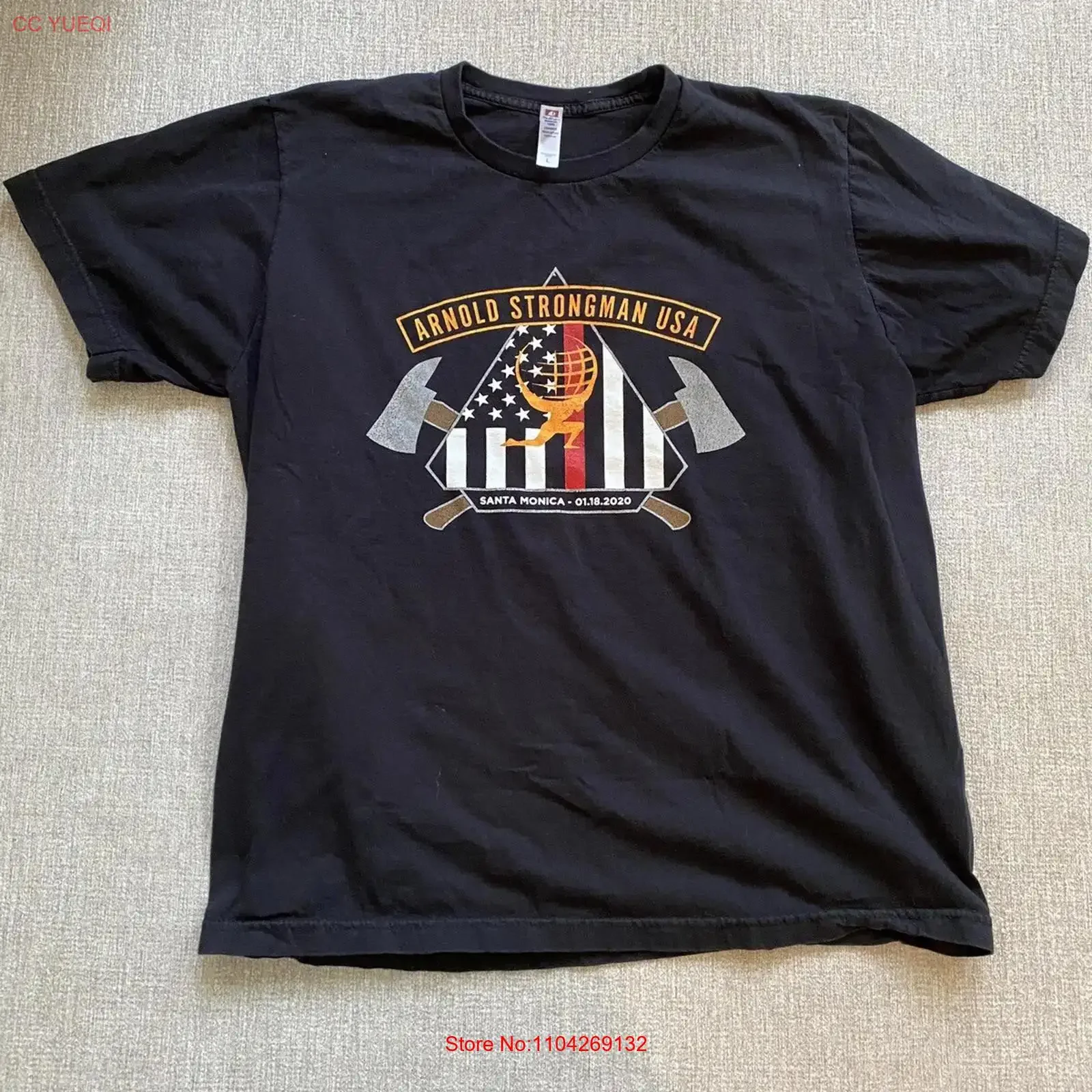 Arnold Strongman USA T Shirt Large L Schwarzenegger Santa Monica Pier long or short sleeves vintage Washed Versatile Stretched