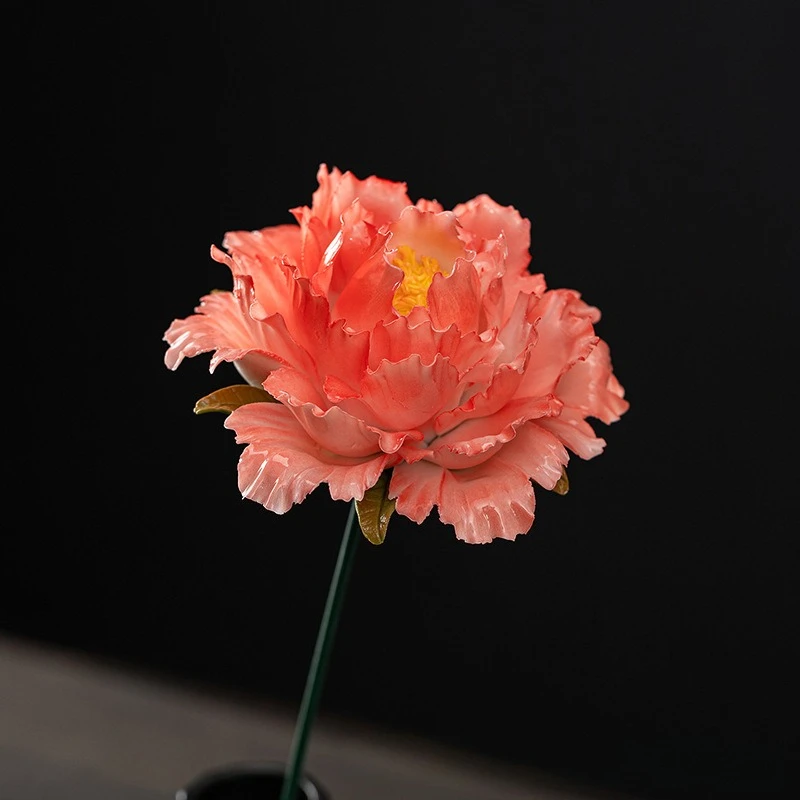 Ceramic hand-squeezed flowers Peony flowers Chinese home living room desktop simulation flower ornaments Flower branches