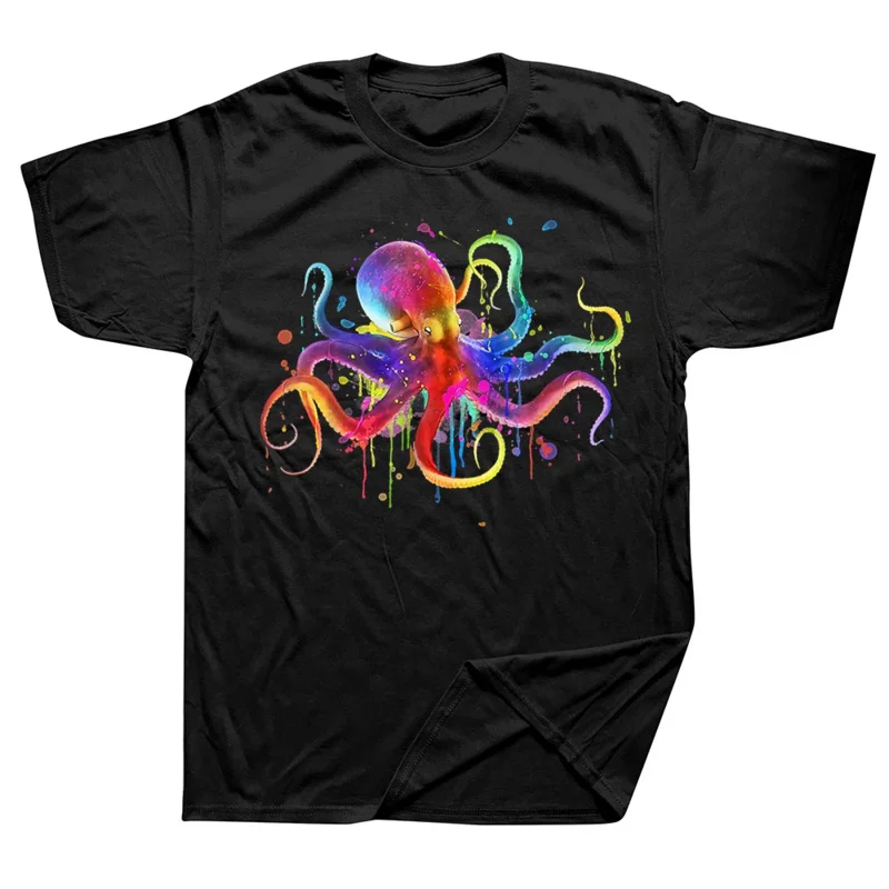 Funny Rainbow Octopus psychedelic Colorful Octopus T Shirt Men Women Fashion Casual Short Sleeve Plus Size T Shirt Unisex