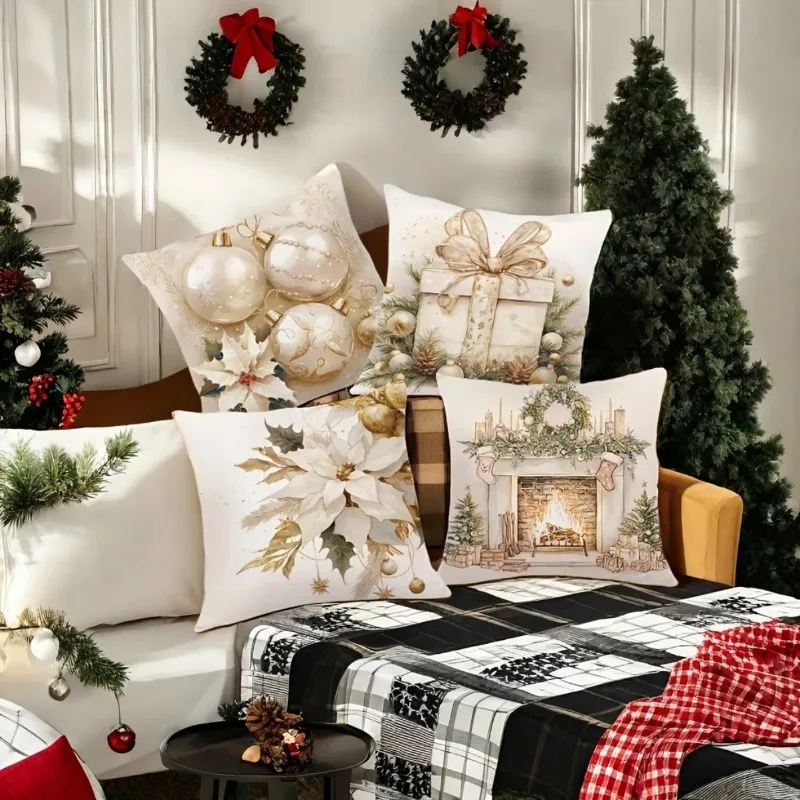 Christmas decoration pillowcase stove lamp ball gift pillow cover living room sofa cushion cover room home decoration 45x45cm