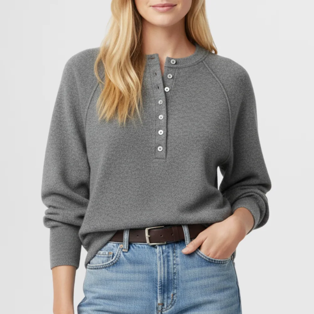 الخريف والشتاء الملابس النسائية سترة المرأة عادية طاقم الرقبة سترة هينلي قميص زر بلوفر مغزول سترة المرأة #3