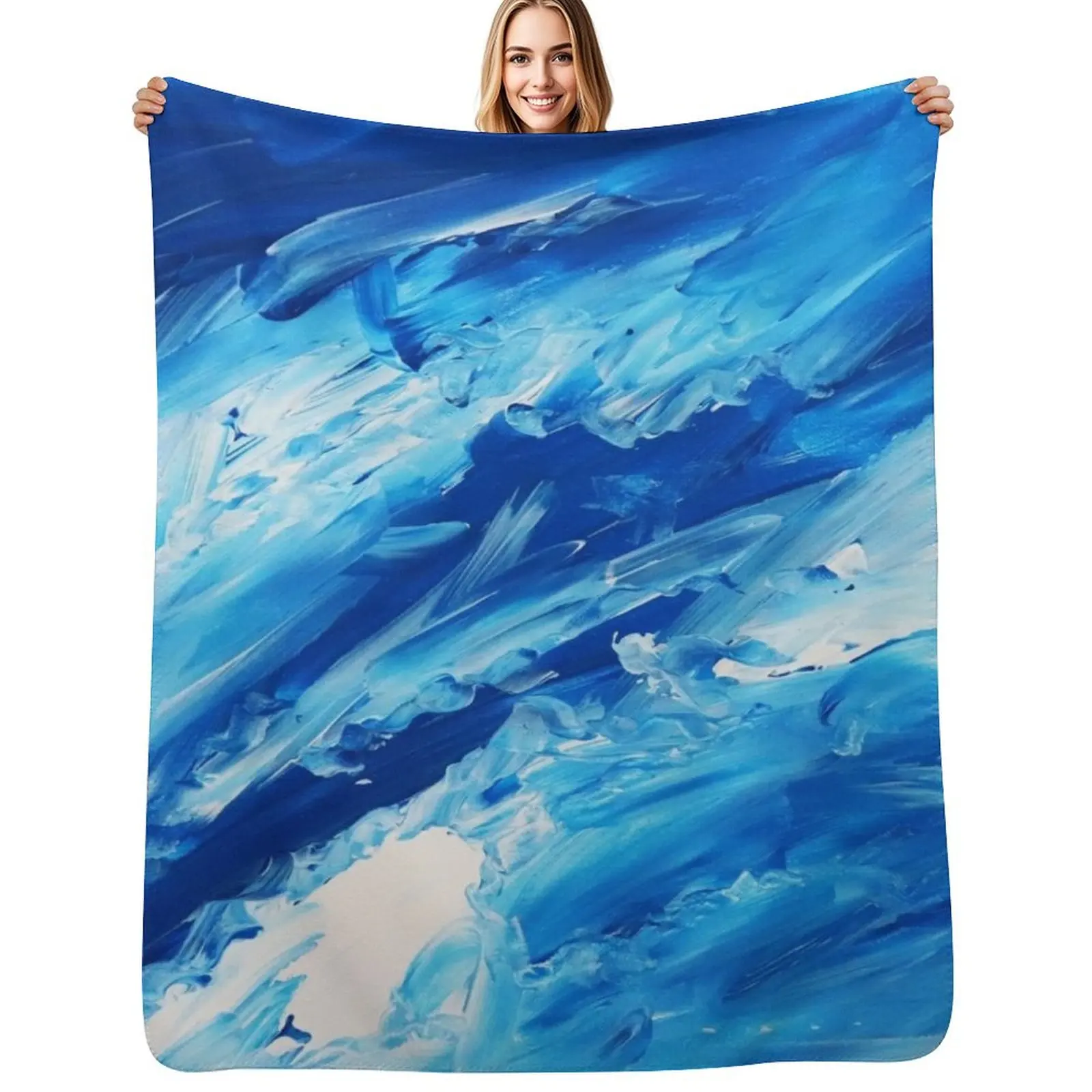 Blue Waves Throw Blanket Cozy Sofa Blanket for TV Watching Napping