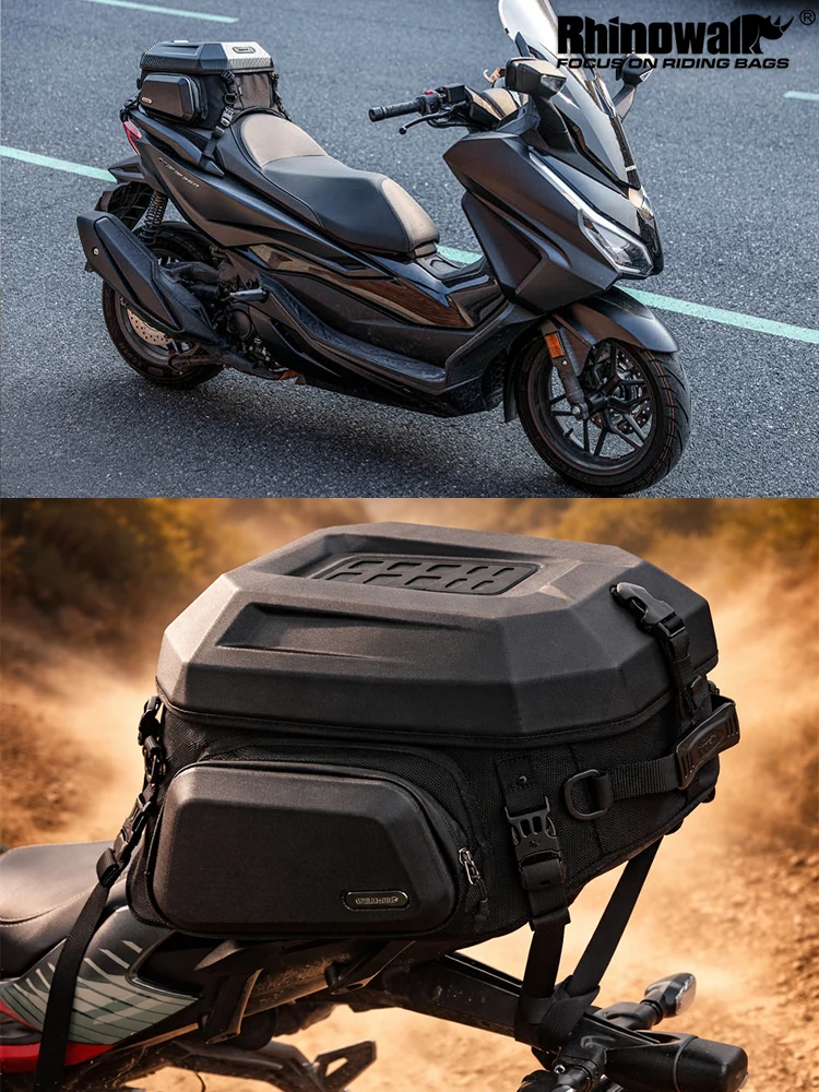 

Rhinowalk Motorcycle Hard Shell Tail Bag Waterproof Expandable 23L 35L Rear Seat Bag for Full Face Helmet ADV Touring Off Road