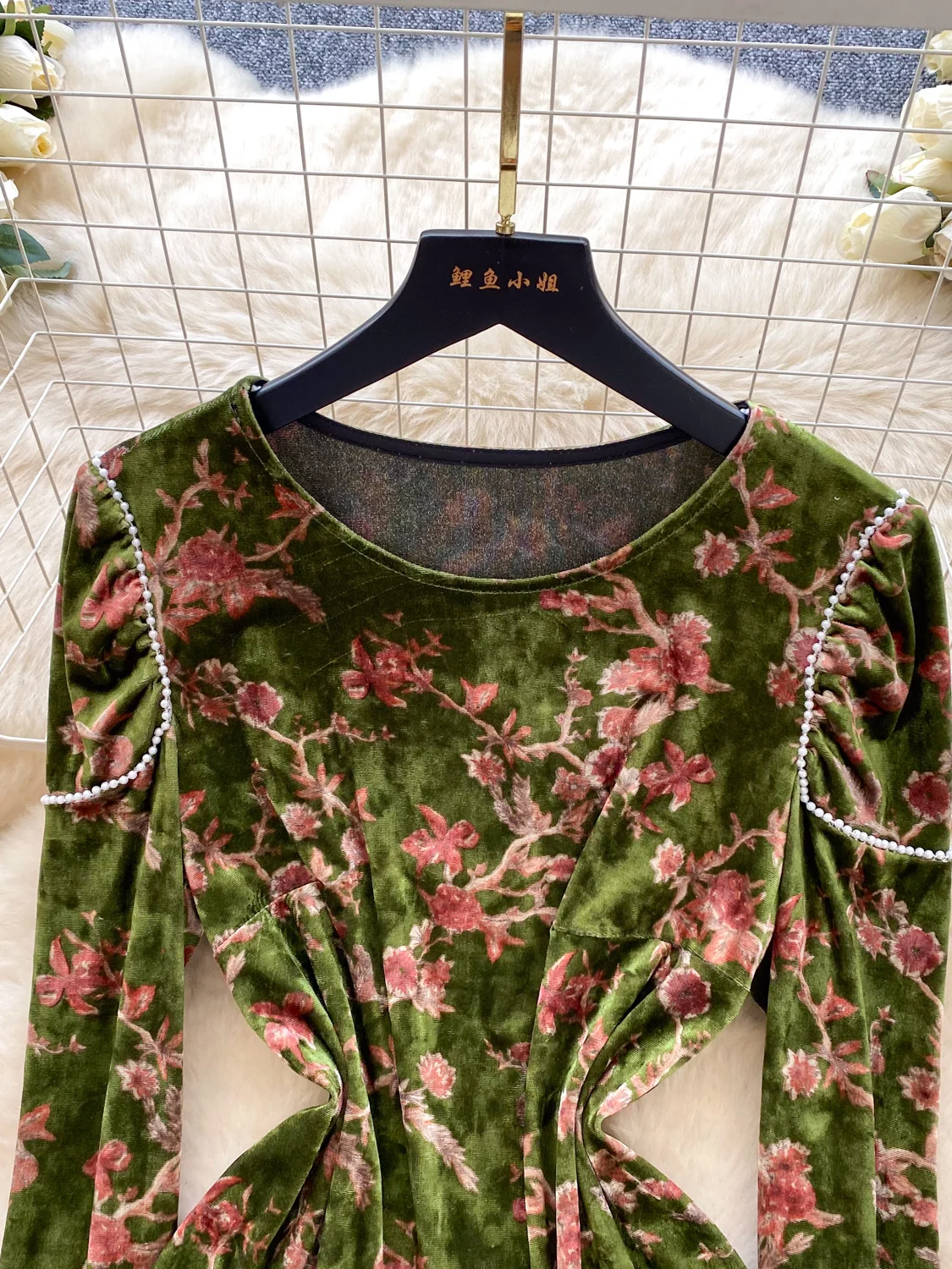 Retro Velvet Long Sve irt Damen New Sle Commute Loose Anti-Aging Ele Manner Top Blumendruck Koreanische Version