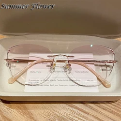 Women Rimless Eyeglass Titanium Butterfly Tint Gradient Color Elegant Prescription Glasses Lady Cat Eye Optical Frameless Gafas