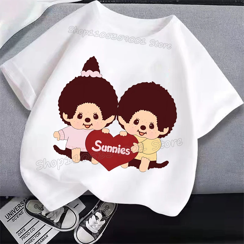 MONCHHICHI Short Sleeve T Shirt for Girl Cartoon Print Cotton Tees Anime Summer Casual Crew Neck Tops Kawaii Kids Clothing Gifts view 5