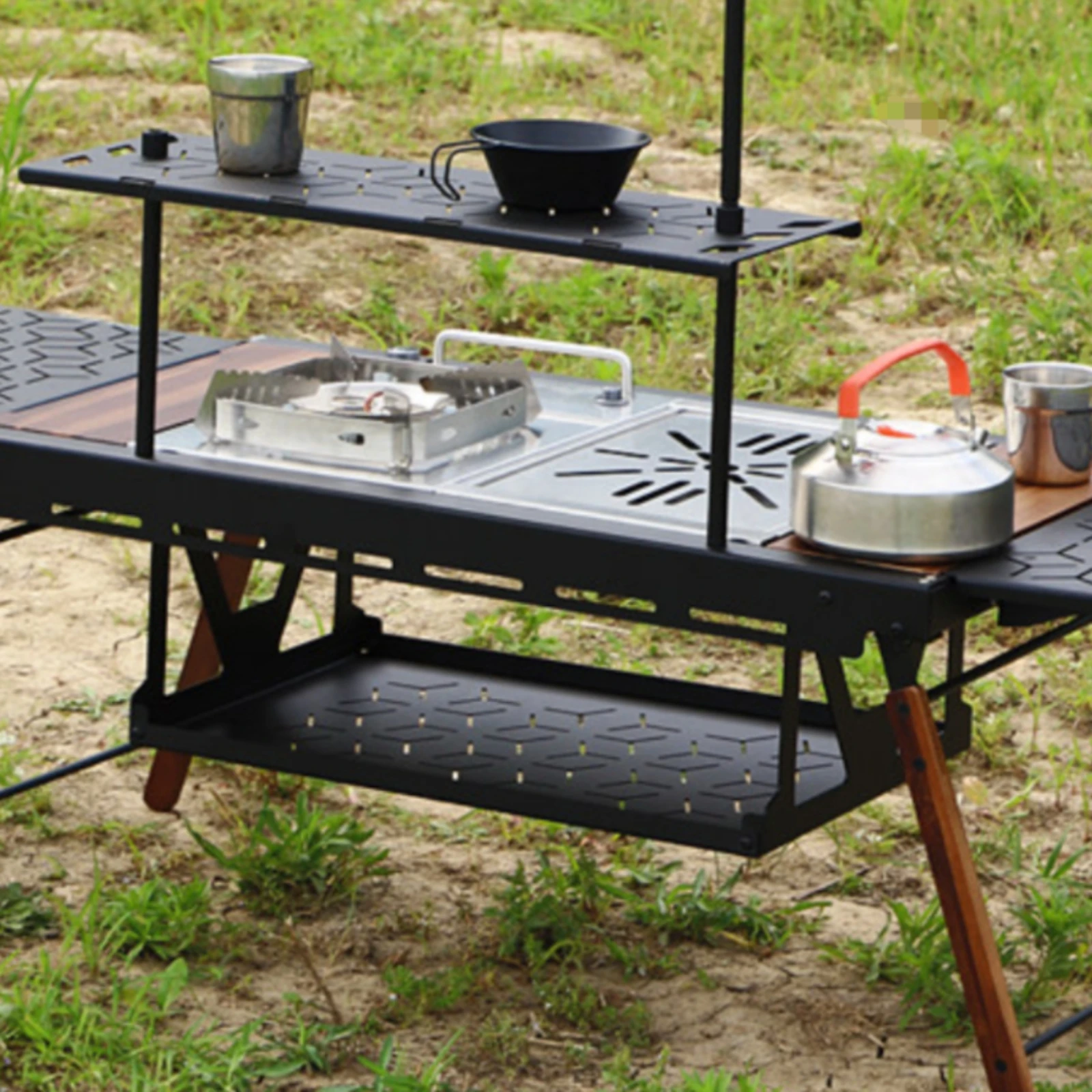 

IGT Rack Sturdy Camping Table Insert Shelf Camping Table Shelf Metal Outdoor Gear Vented Top