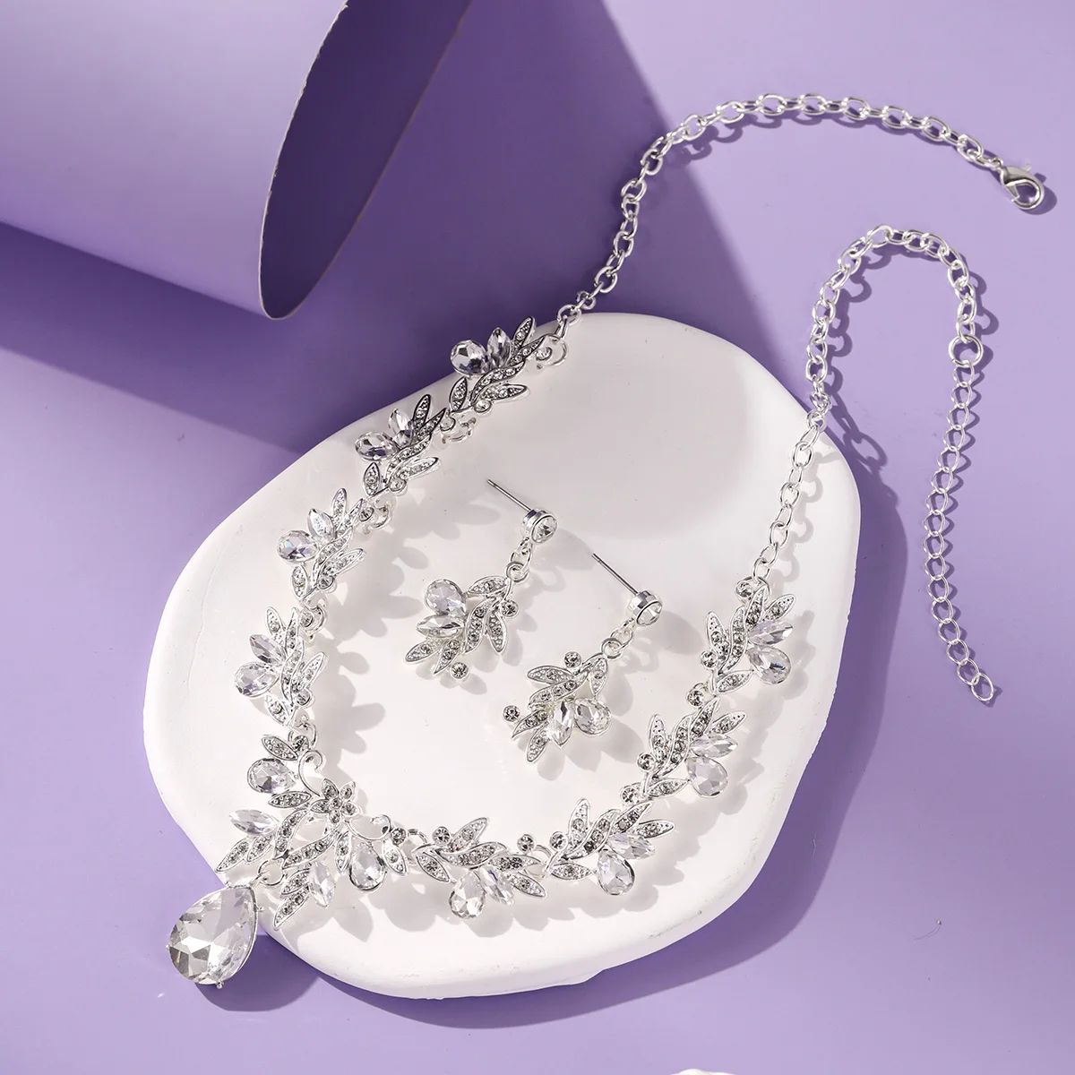 Baroque Crystal Pendant Necklace and Earrings Set Fashion Alloy Rhinestones Jewelry Accessories For Women Wedding Nacklace #3