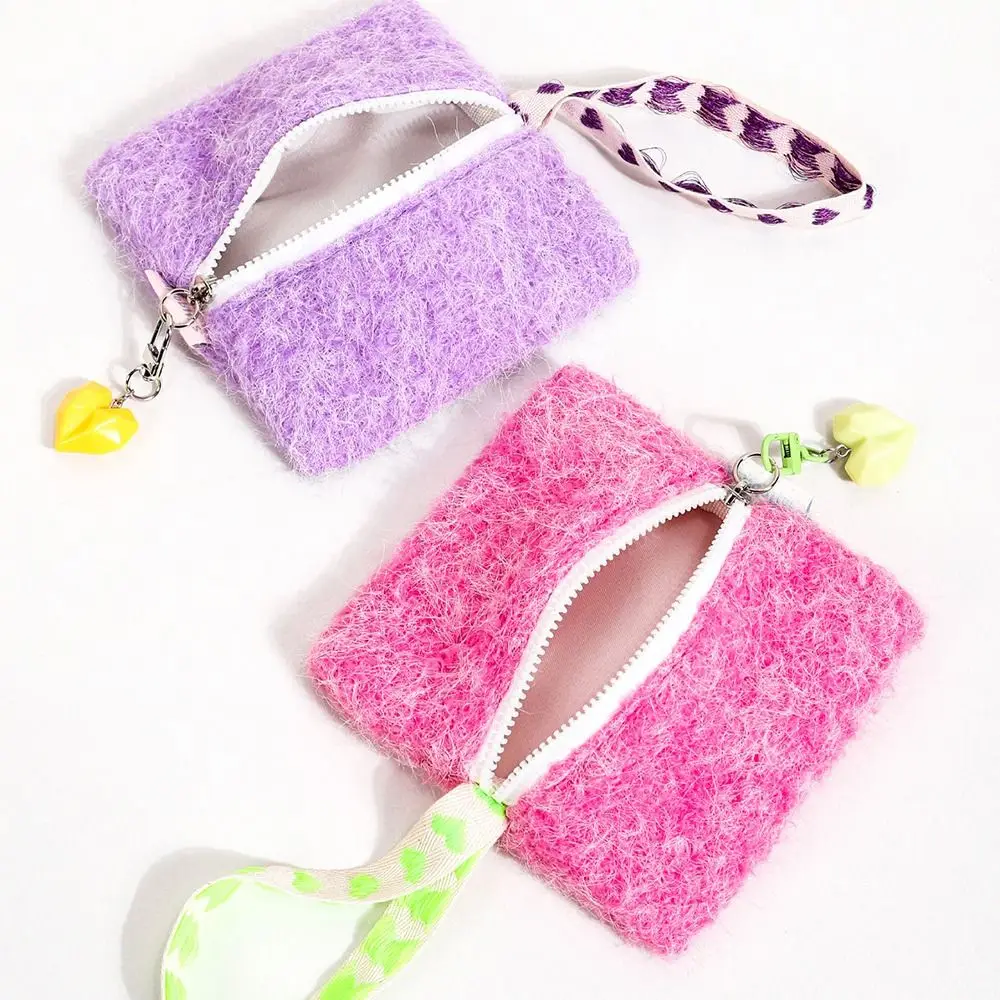 حقائب بطاقات قطيفة صغيرة أنيقة مع قلادة على شكل قلب مربعة للسفر ومحفظة للعملات المعدنية لتخزين حقائب اليد الكورية للمكياج