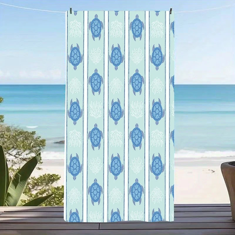 Watercolor Sea Turtle Beach Towel Stripe Print Oversized Microfiber Quick Dry Sand Free Summer Vacation Pool Travel Cute Gift