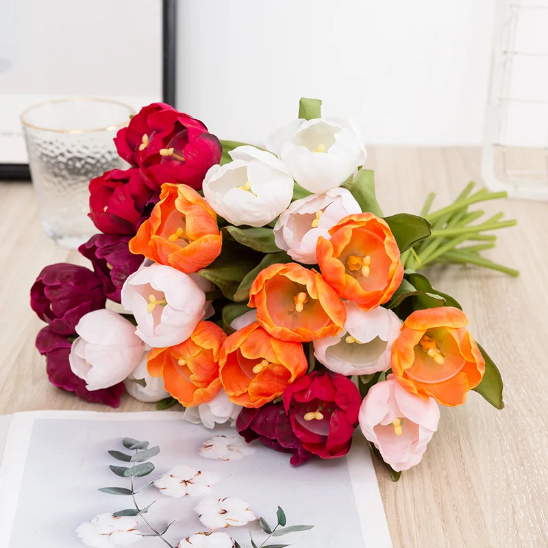 35CM Artificial Tulip Hotel Home Decoration Dining Table Artificial Flower Art Accessories Opening Tulip