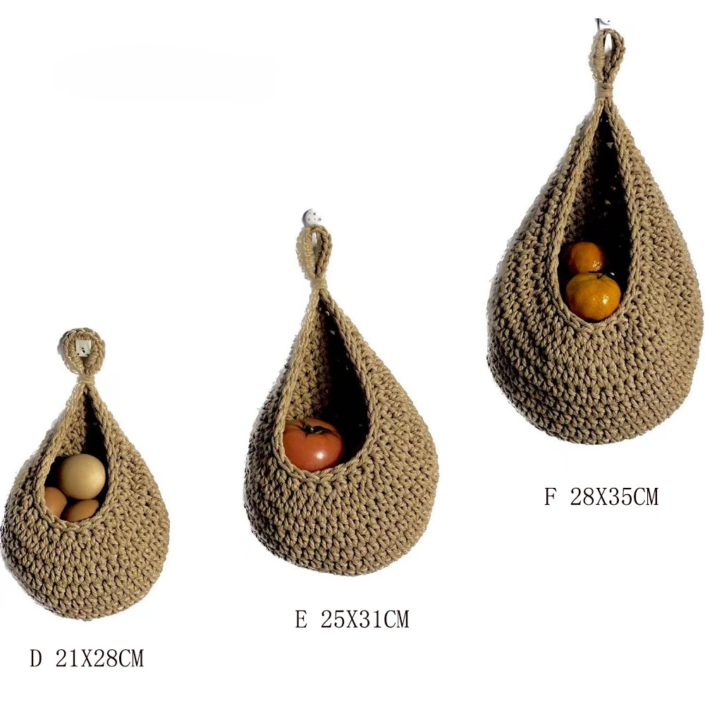 Hot Selling Wall Hanging Fruit Basket Vegetable Bag Hanging Basket Cotton Rope Hemp Rope Woven Flower Pot Flower Basket