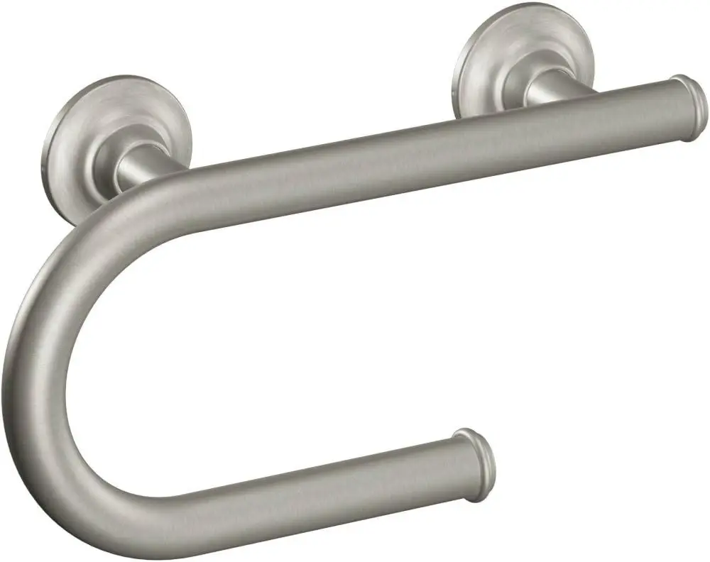 

Brushed Nickel Bathroom Safety 8-Inch Wall Mounted Grab Bar with Integrated Toilet Paper Holder, LR2352DBN