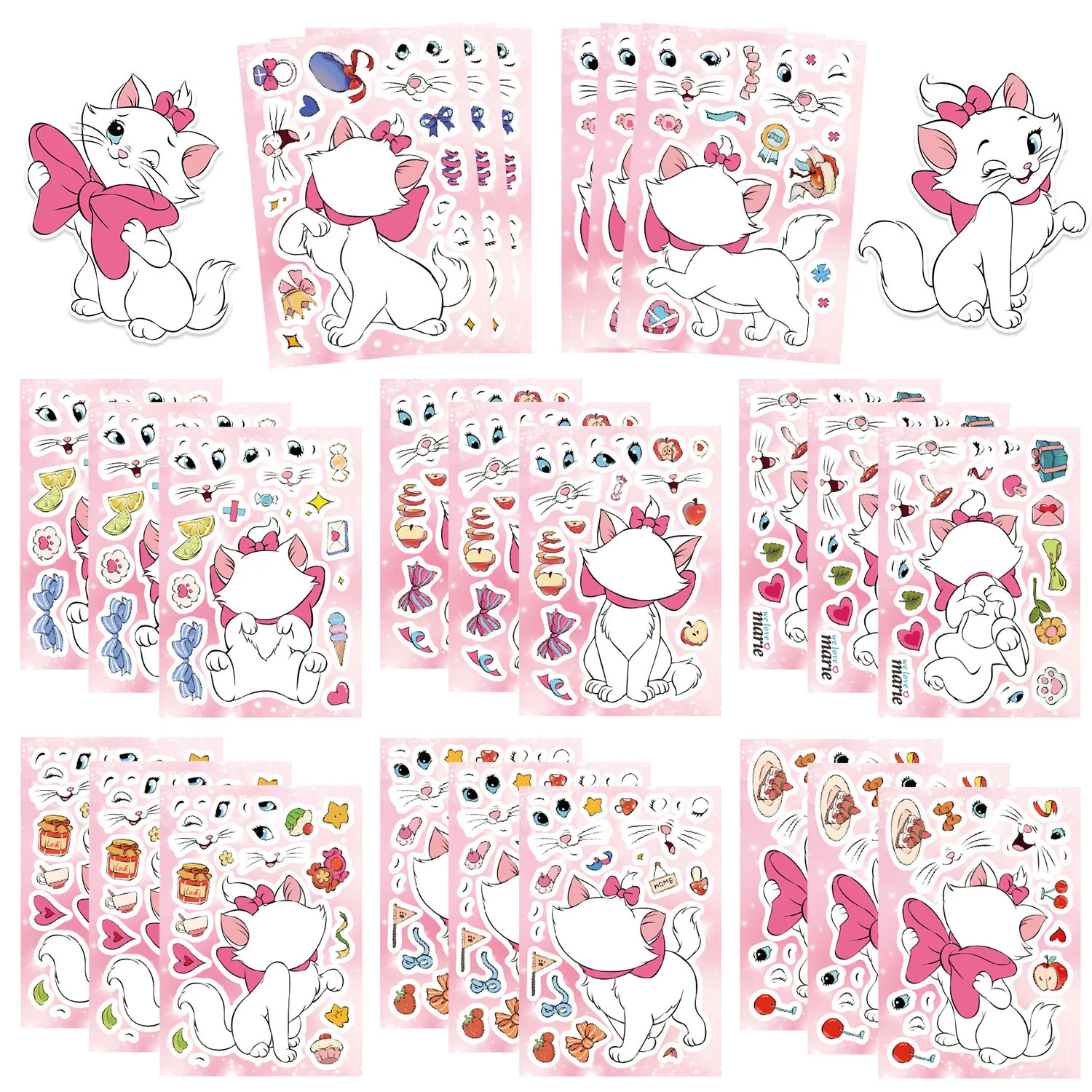 

8pcs Toy Puzzle Cartoon Mary Cat Characters Disney Kawaii Puzzle Dress-up Sticker Diy Laptop Phone Decoration Creative Sticker