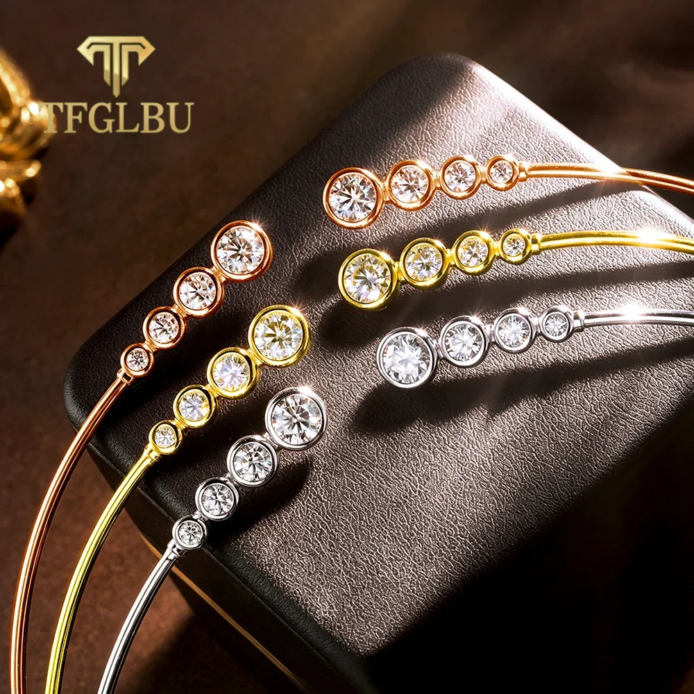 TFGLBU 1CT Round Cut All Moissanite Open Choker Necklace 925 Silver 8-stones Lab Diamond Cuff Collar for Women Fine Jewelry Gift