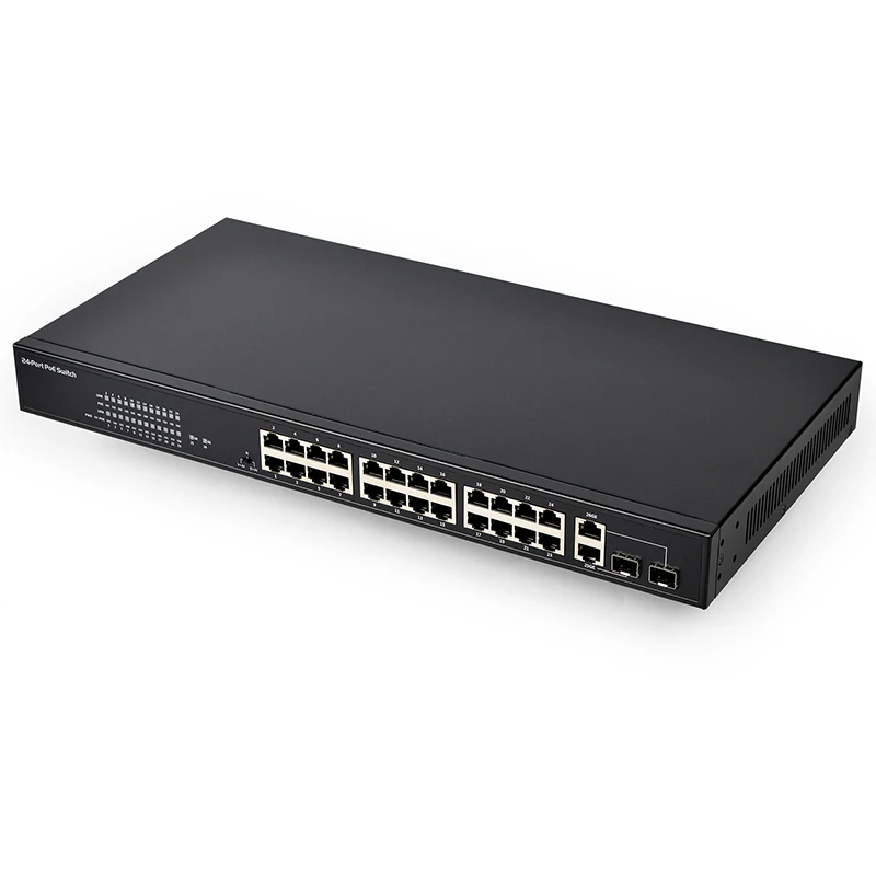 PSE2624GSR-AI Anti-thunder 4KV 24+2+2SFP Port Watchdog VLAN 250Meter  250W Poe Switch for 8MP IPC