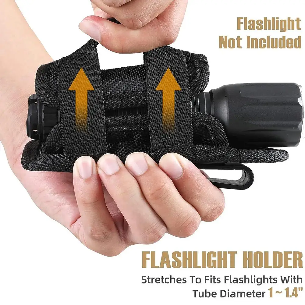 Tactical Flashlight Pouch Holster, Rotatable Flashlight Holder Belt Clip Tactical Torch Carry Case with 360 Degree Carabiner