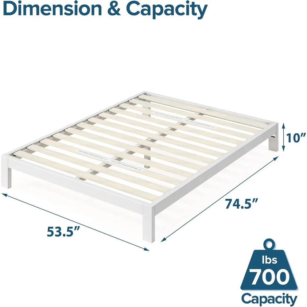 Metal Platform Bed Frame, Wood Slat Support, No Box Spring Needed, Easy Assembly, White, Full