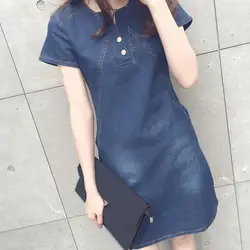 Spring Summer Women Sexy Denim Dress Casual Elegant Cowboy Solid mid-long Section Jeans Dress