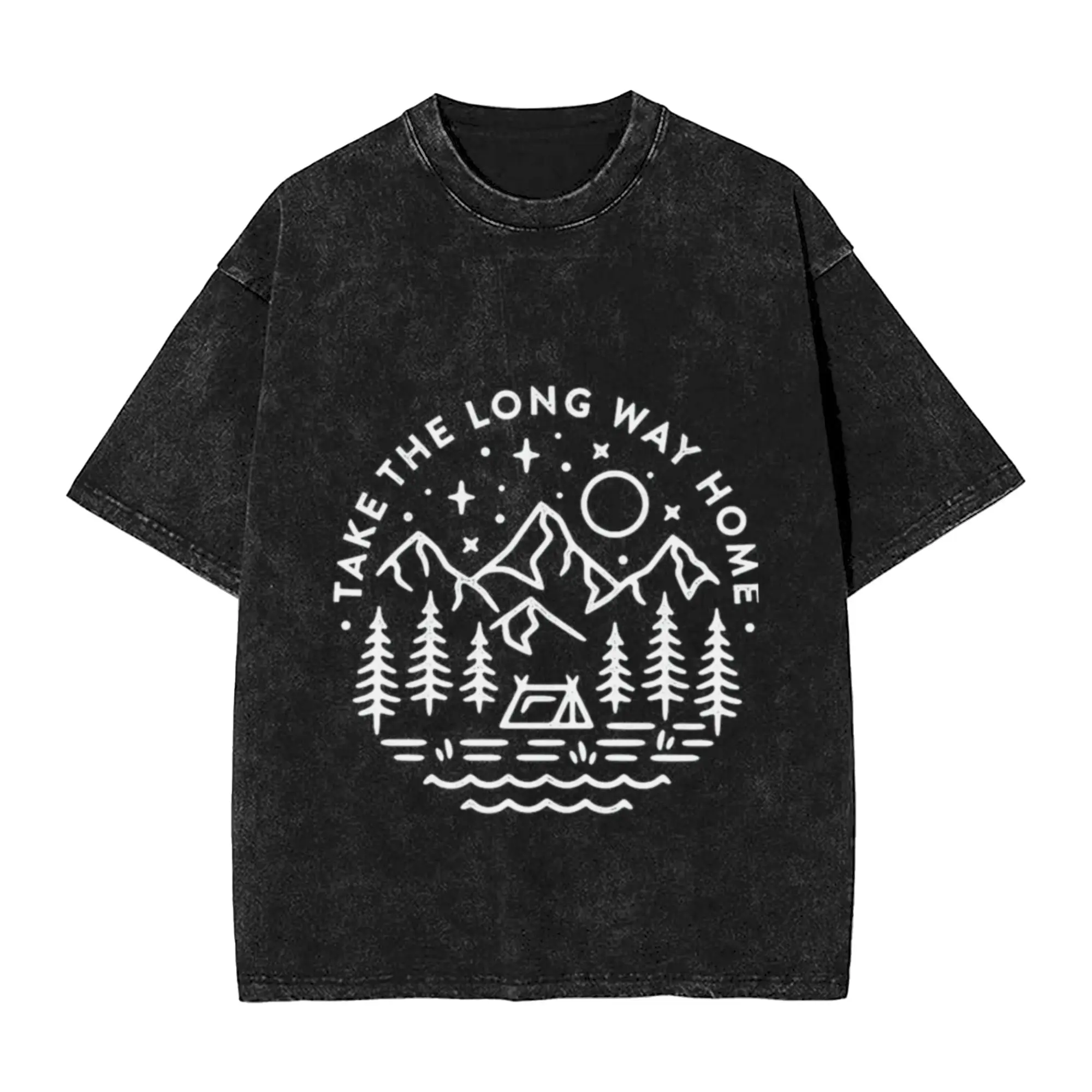 Take The Long Way Home  Classic Trendy A Washed T Shirt Men's Women's Oversized Cotton Tees Tops
