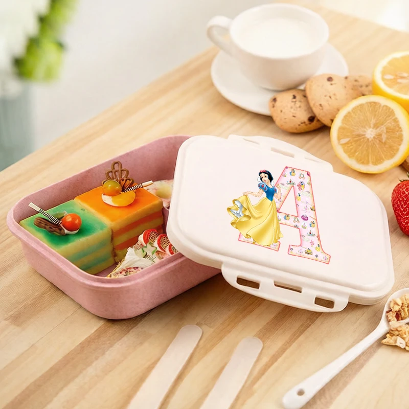 

Snow White Pink Lunch Boxes Kid Letters Disney Movie Cartoon Cute Gift Separate Food Box Girl Student Picnic Portable Bento Case