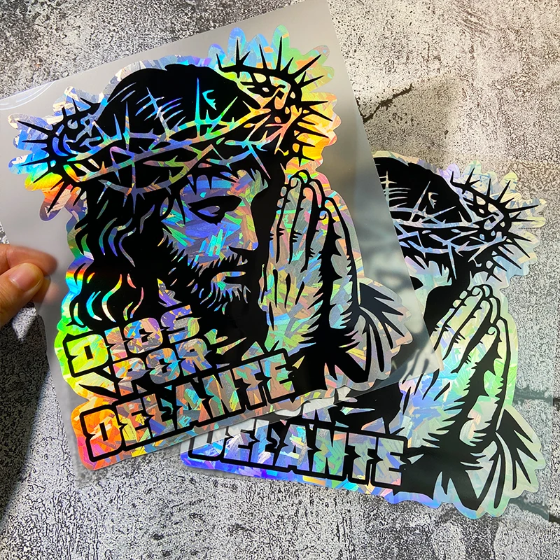 DIOS POR DELANTE autocollants de moto effet de carbone holographique imperméable pour carénage avant de moto bricolage autocollant en vinyle pour fenêtre de voiture