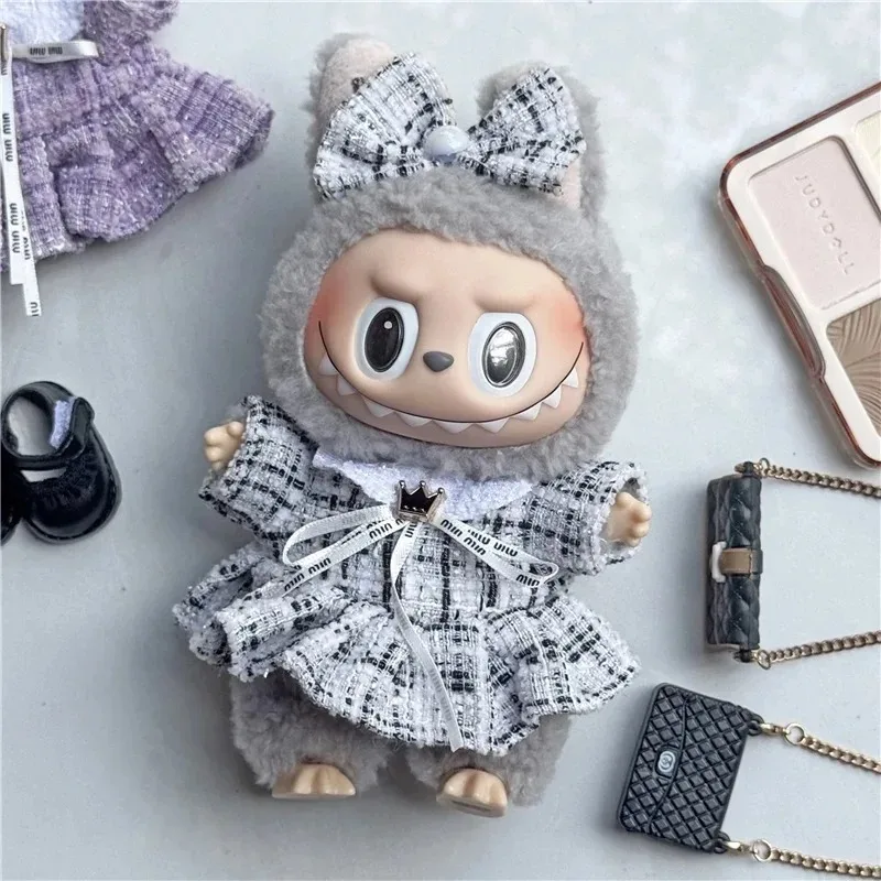 Vestido Adorable para muñeca Labubu de 15 y 17cm, ropa, falda clásica de lujo, bolso cruzado de moda, conjunto de zapatos, accesorios de ropa