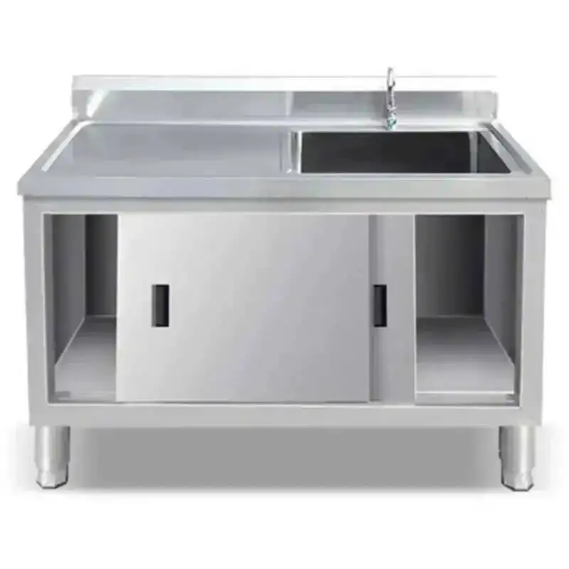 Commercial Kitchen Steel Sinks Platform Sinks Stainless Vegetable Basin Multi-functional Moveable Door Stove Cabinet with Sink X