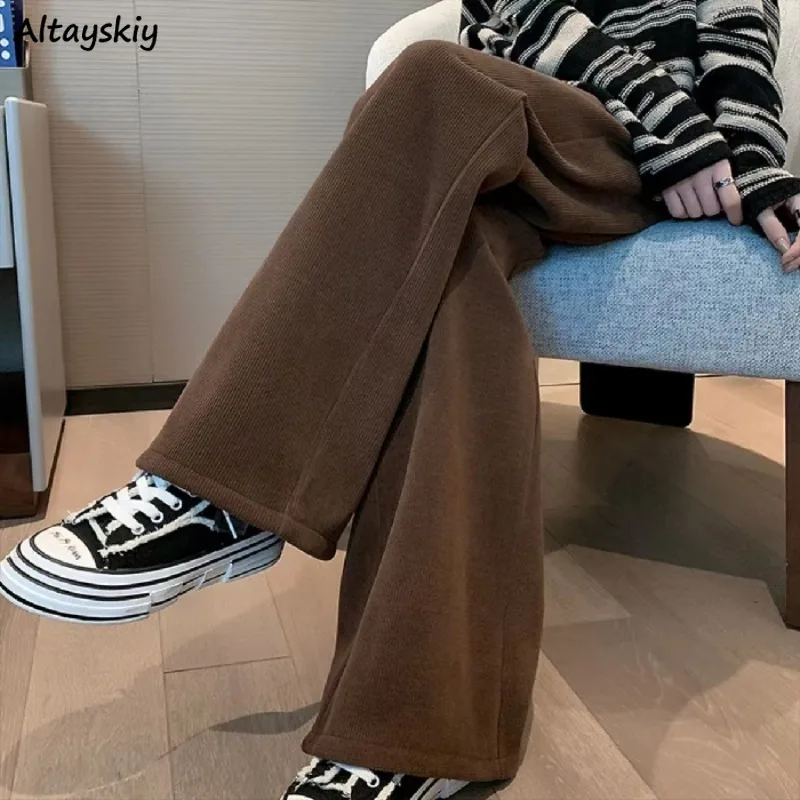 

Corduroy Pants Women Solid Vintage All-match High Waist Simple Autumn Winter Ladies Straight Trousers Leisure Daily Comfortable