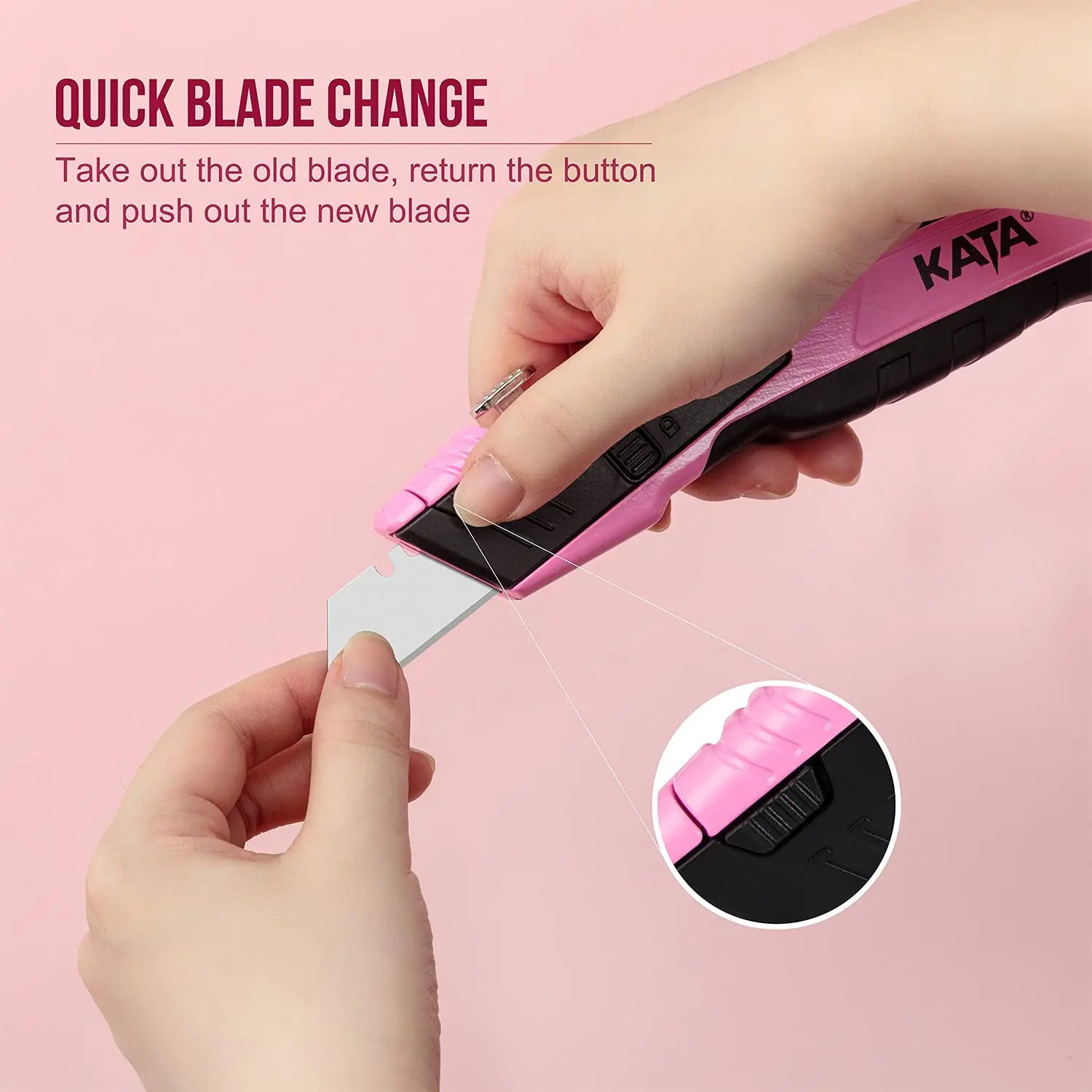 KATA Retractable Pink Utility Knife, Heavy Duty Box Knife for Cartons and Boxes Comes with 10 Extra Blades Exquisite Packaging