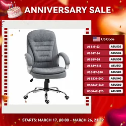 Executive Swivel Office Computer Desk Chair with Armrests Linen Fabric Grey