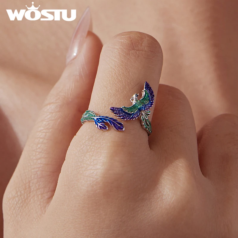 

WOSTU 925 Sterling Silver Phoenix Open Ring Enamel Animal White Gold Vintage for Women Girlfriend Birthday Fine Jewelry Gift