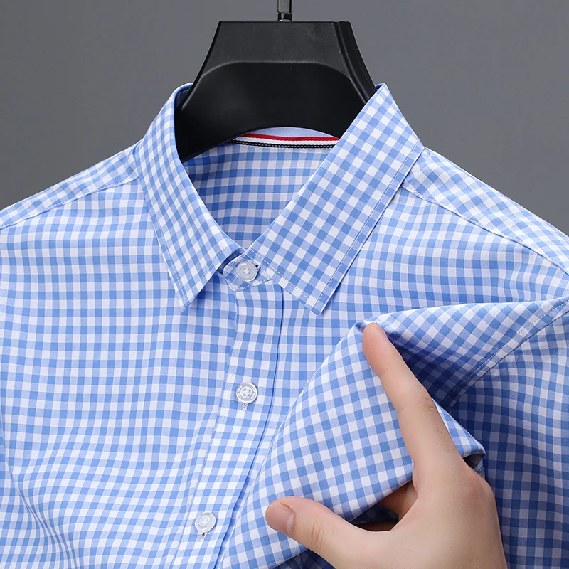 رجل فاخر طويل الأكمام قميص 100% القطن التلبيب شبكة النمط البريطاني الخريف جديد قميص بلايز الحد الأدنى تصميم موضة ملابس للرجال #2