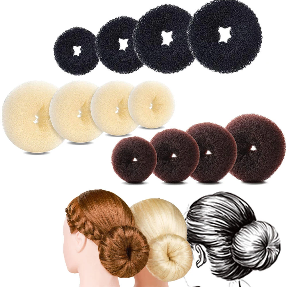 1-3Pcs Plate Hair Donut Bun Maker Rollers DIY Magic Elastic Foam Sponge Princess Hair Accessories Hair Styling Tools S/M/L Black