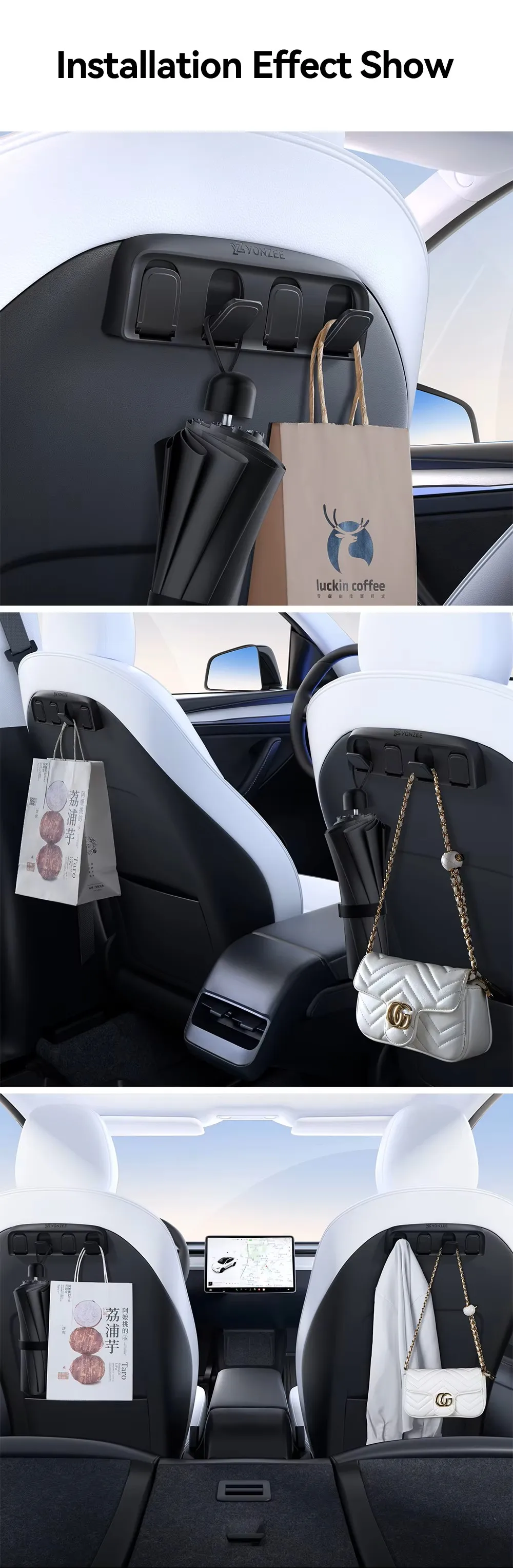 YZ für Tesla Model YL Y 3 Highland Juniper 2021-2026 Klappbarer Auto-Rücksitz-Aufbewahrungshaken Organizer ABS Automobilzubehör – Detail 14