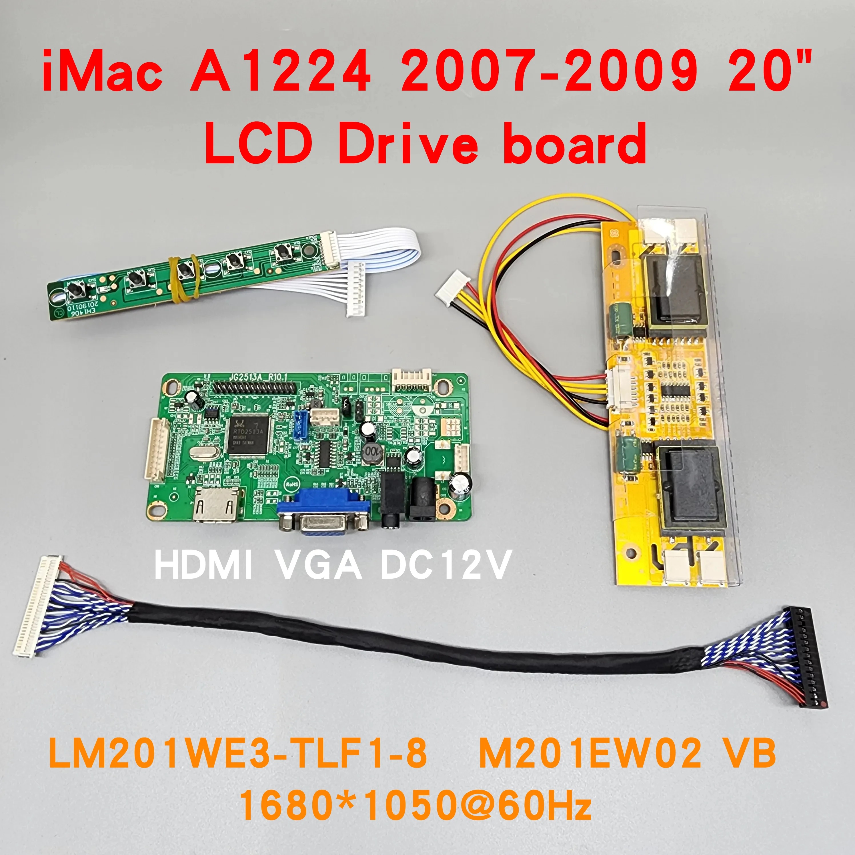 Para iMac 20,1 "A1224 LCD LM201WE3-TLF5 TLF1 TLF8 Placa de controlador compatible con HDMI Monitor VGA Kit 30Pin 4CCFL Placa de Control del inversor