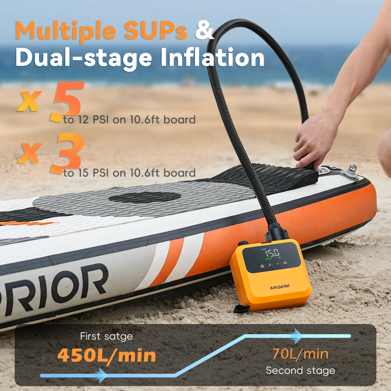 High-Pressure 20 PSI Por Infla Kayak Paddle Board Sup Air Pump with Waterproof Bag