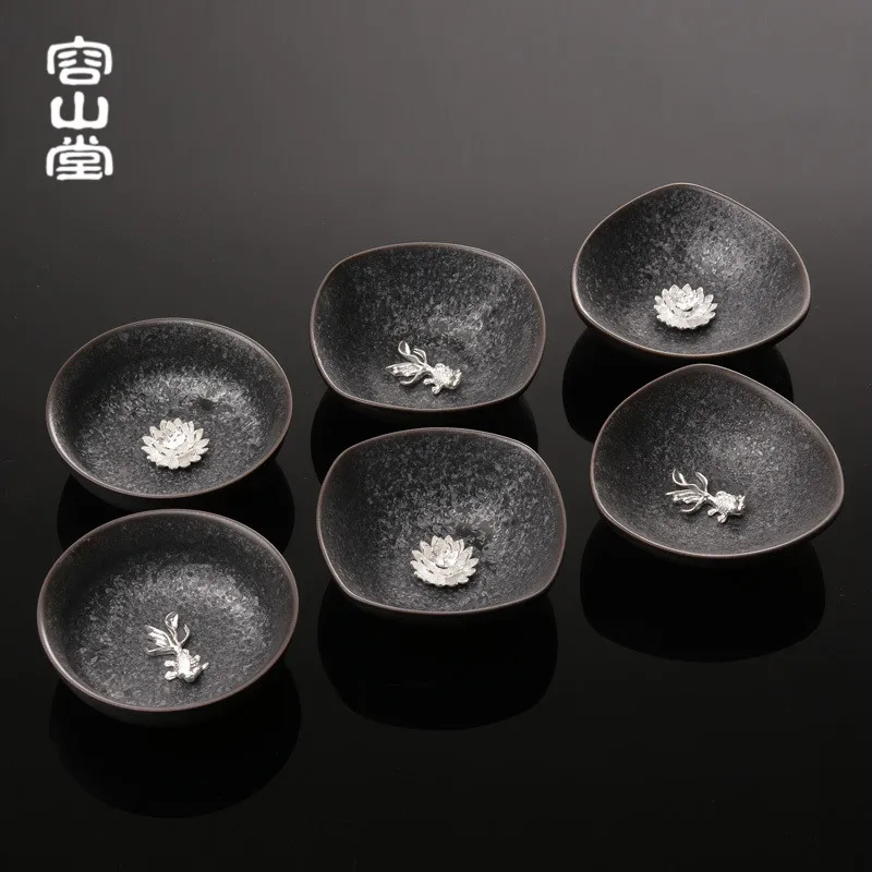 Rongshantang Gude Inlaid Silver Kung Fu Tea Cup Jianzhan Whitebait Cup Tea Cup Personal Cup Master Cup Single Cup