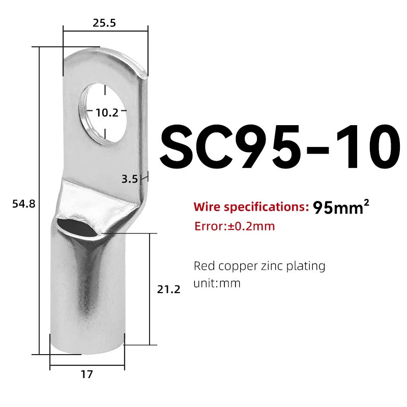 5/10PCS SC10 SC16 SC25 SC35 SC50 SC70 SC95 Terminal 10-95 MM2 Kabelschuhe Draht Stecker Verzinnt elektrische Solder Lug 10-3/0 AWG