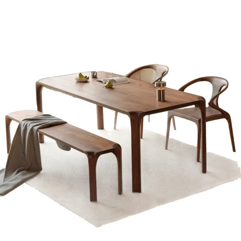 

North American walnut home solid wood dining table, Nordic rectangular simple modern combination desk tea table