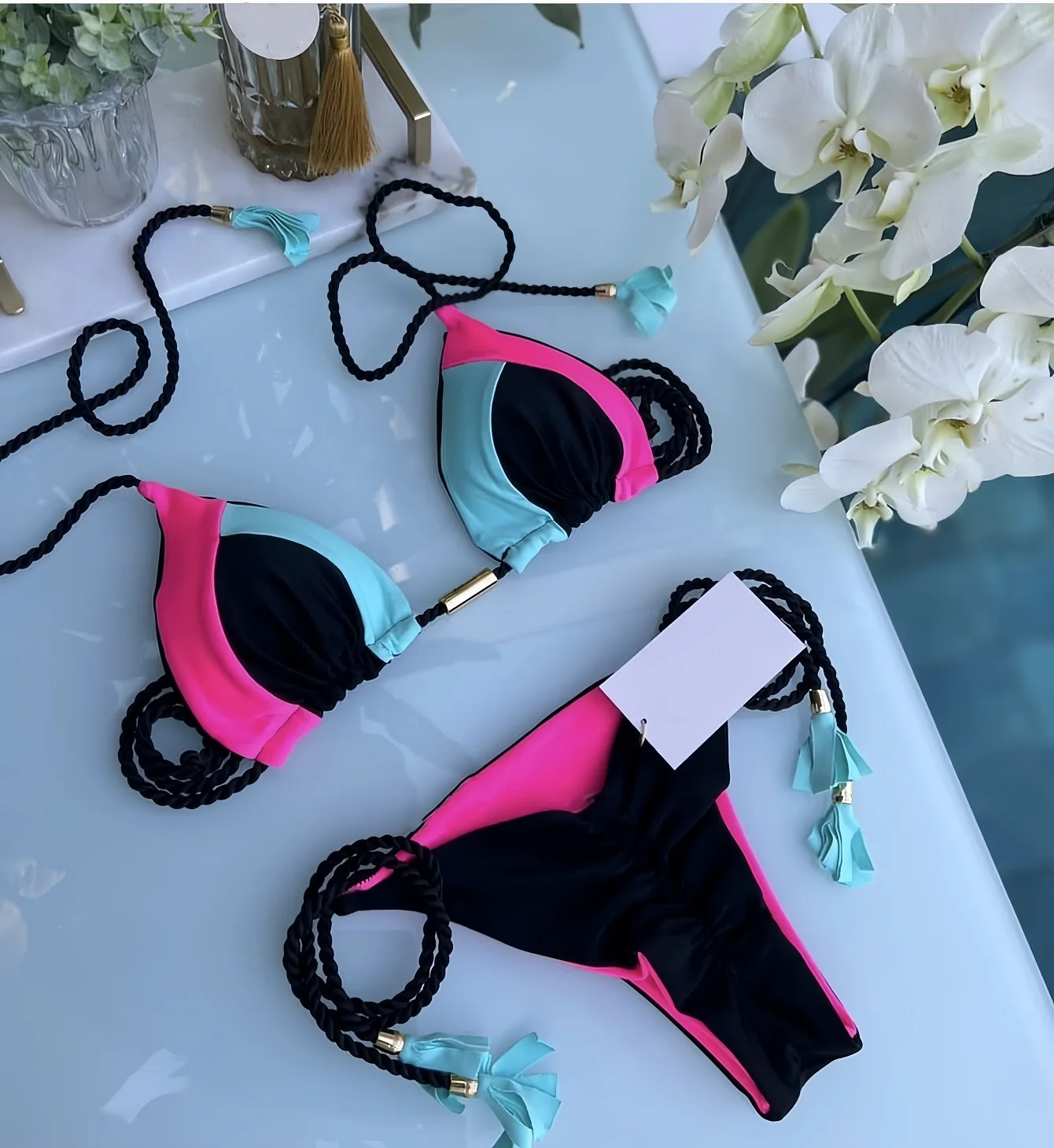 

Solid Splice Swimwear String Halter Two-piece Triangle Micro Bikini Thong Sexy Swimsuit Women 2026 Bathing Suit Bikinis Sets