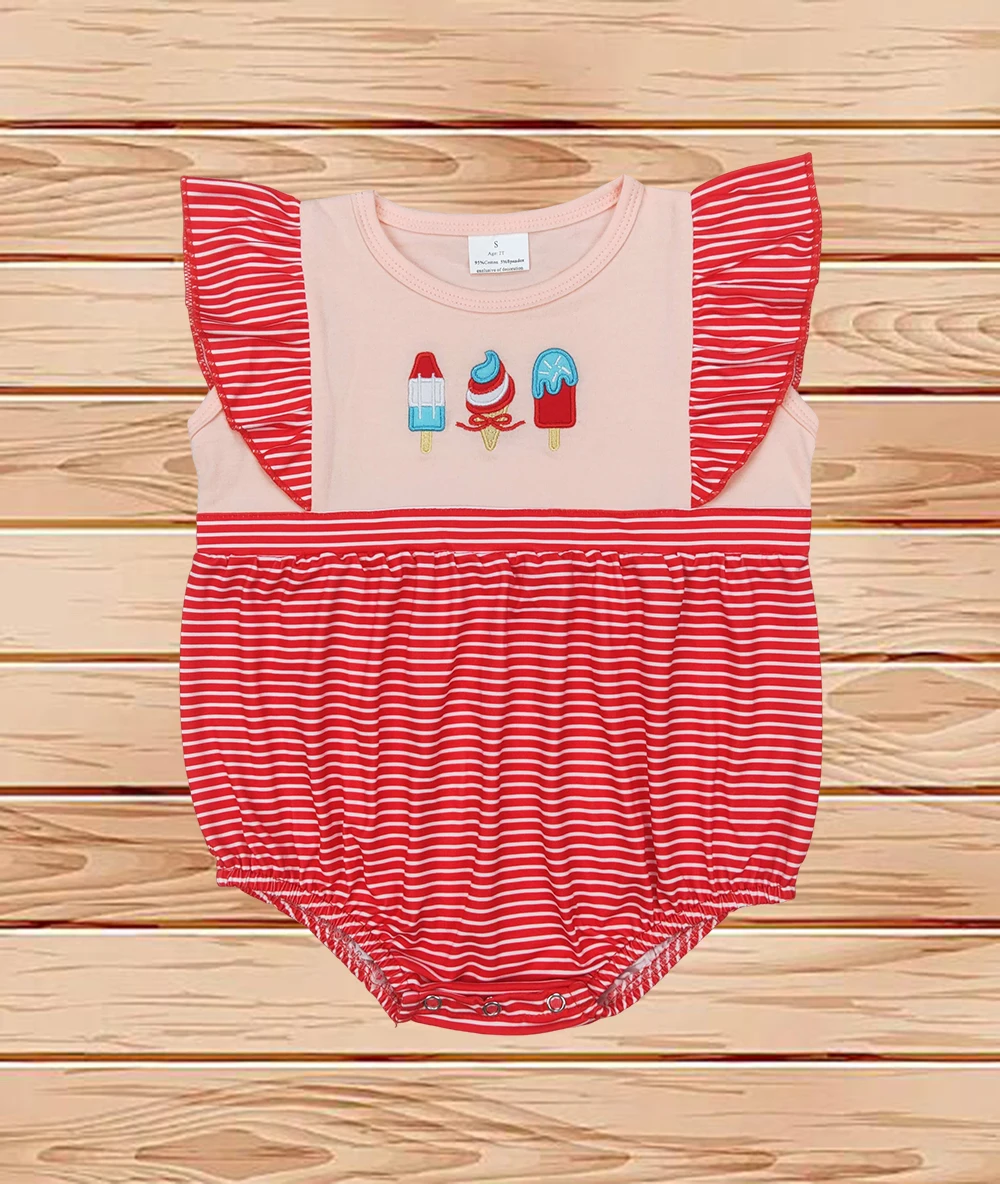 

4.3 Wholesale western boutique onesies Newborn toddler Embroidery Baby Infant Girls 4th Of July Popstick Rompers