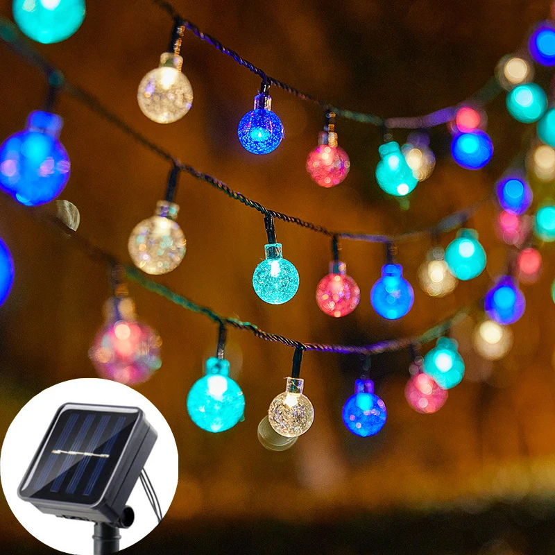 20/50/100 LED Solar Crystal Globe LED String Lights 8 Lighting Modes Fairy Light Christmas Garland for Garden Party Decor Light