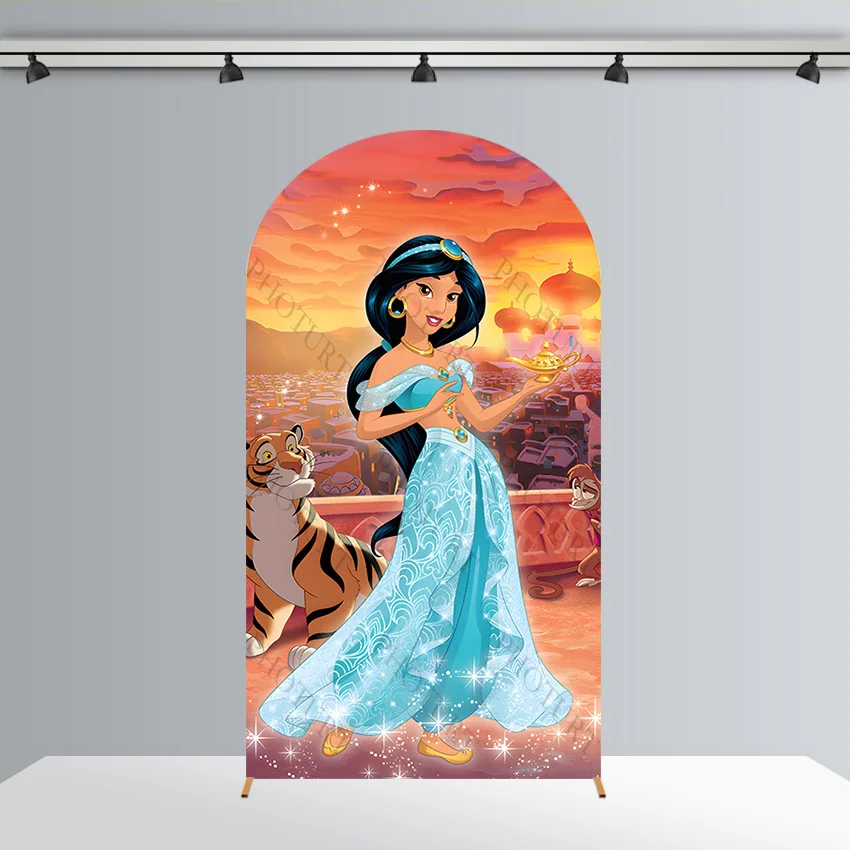 Arch Disney Princess Belle Jasmine Cute Pets Background Girl Birthday Party Backdrop Polyester Arch Banner Photography Props