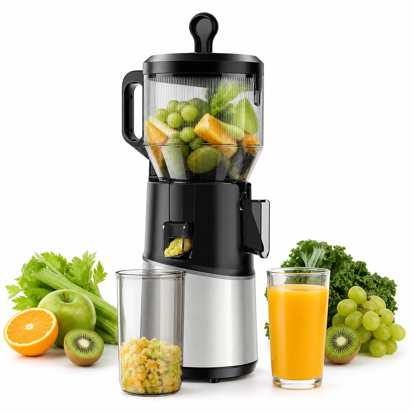 Extracteur de jus 250 W à pressage lent, goulotte XL 160 mm, fonction inverse, récipient à jus 1.5L