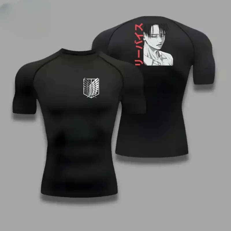 

Men Compression Shirt Workout Quick Dry Levi Ackerman Print top Breathable Sweat Absorbing Fit Fitness T-Shirt Sweat-Resistant