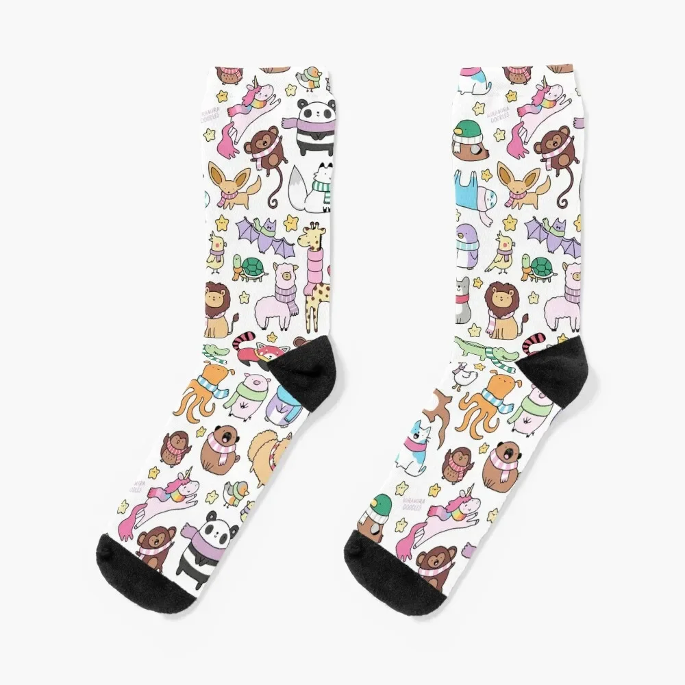 

Winter Animals with Scarves Doodle Socks Running loose floor Mens Socks Women's