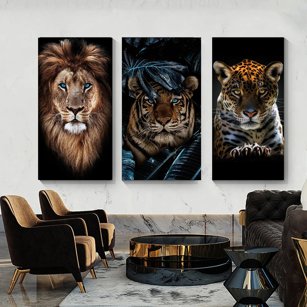 Animals Tiger Lion Leopard Realistic Canvas Painting Posters Wall Art Pictures Bedroom Decor Living Room Home Decor No Frame