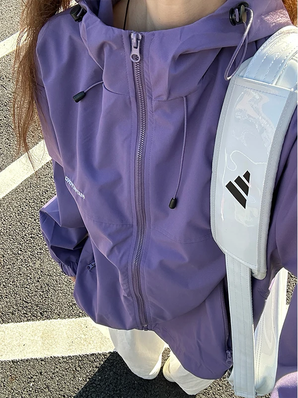

Куртка Cleanfit Absolutely Purple унисекс для активного отдыха, ветрозащитная, водонепроницаемая, с капюшоном, весна-осень, в американском стиле, удлиненная