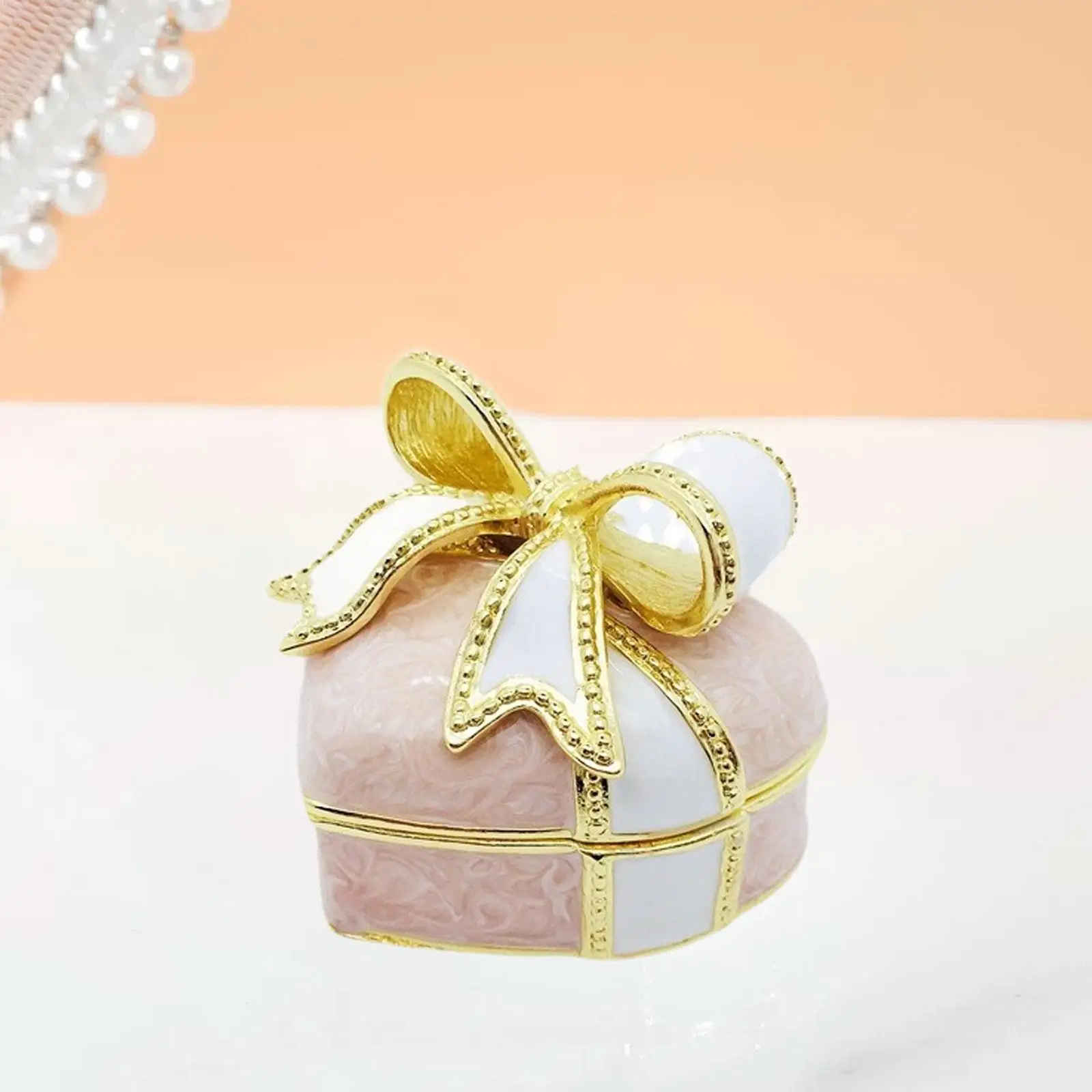 Heart Bow Jewelry Box Collectible Dresser Gift Alloy Creative Trinket Box Jewelry Organizer Trinket Holder Case for Bracelets